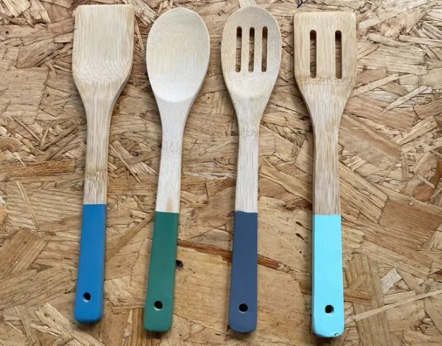 Wooden Utensils with Painted Handles