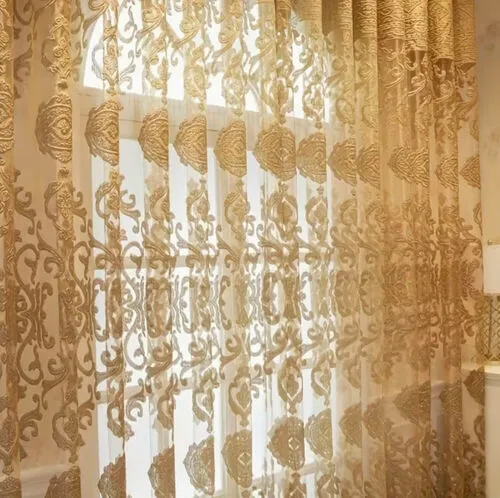 Elegant Golden Jacquard Design Drapes