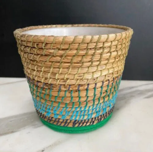 Woven Plant Pot with Green and Blue