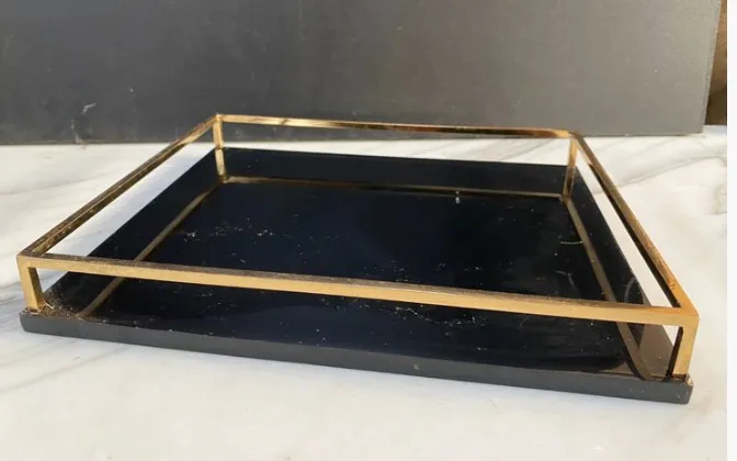 Black Tray with Gold Handles