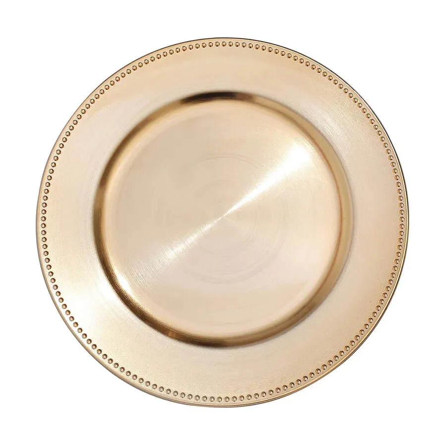 13" Round Gold Beaded Rim Plastic Charger Plate