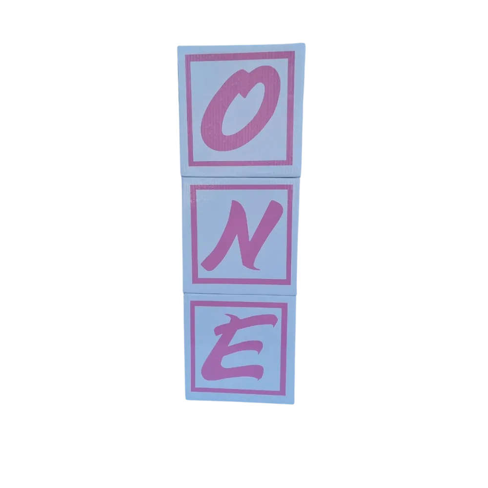 JCP36 ONE - 3 White Blocks with Pink Writing