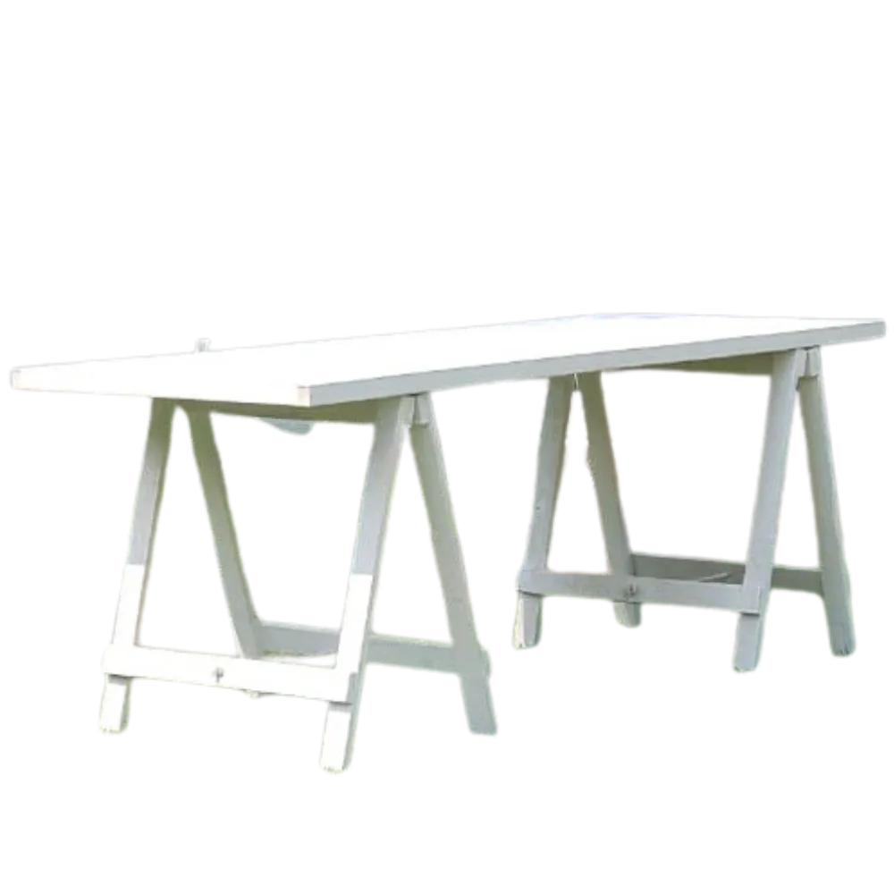 S882 Adult 8 Seater White Wood Trestle Table 2.1m Long