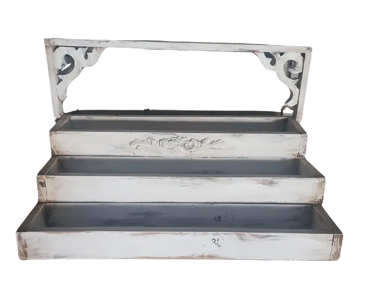S1748 White Wood Rustic Tray Stand