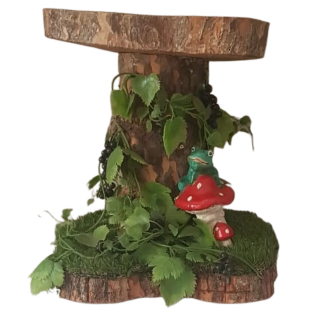 S311 Log Cake Stand with Mushroom & Frog - 43cm High