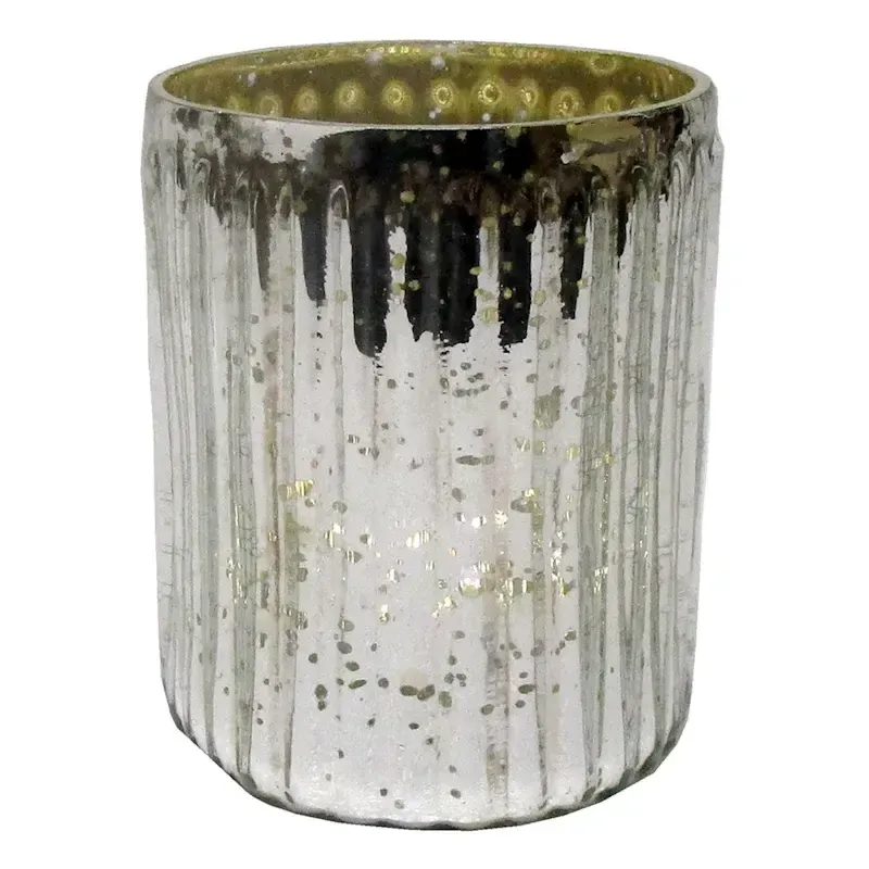 Glass votive -silver mercury