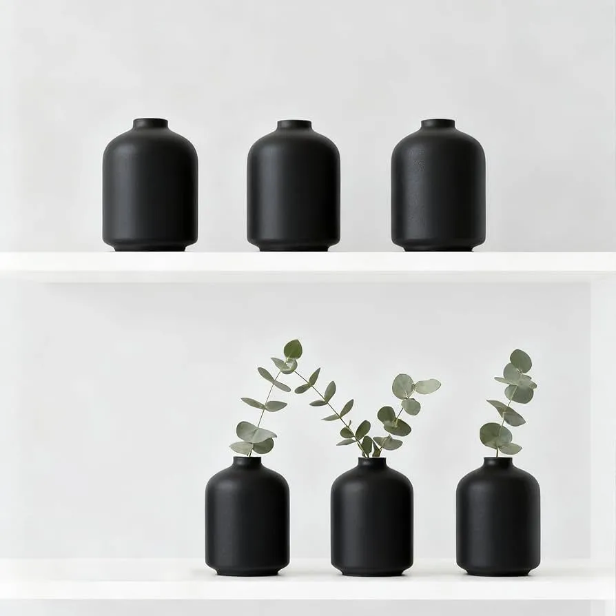 Black ceramic bud vase