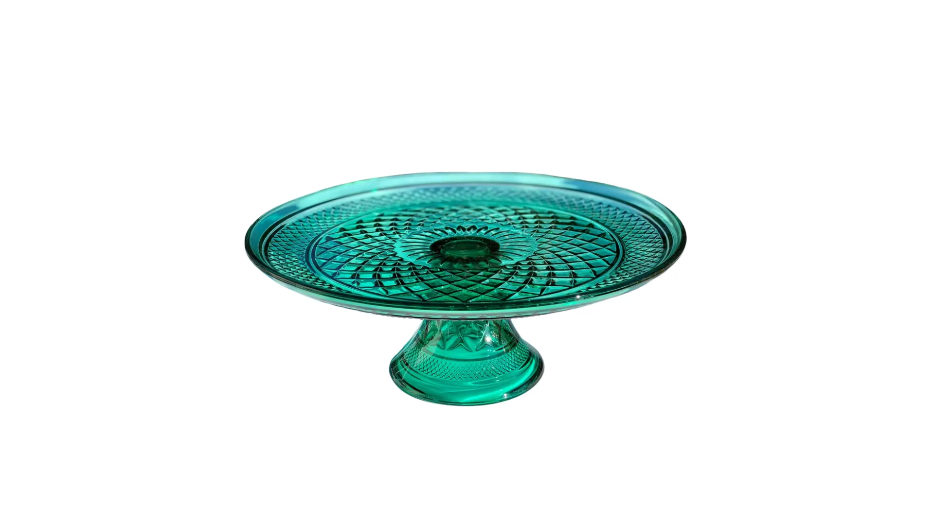 Green glass cake stand
