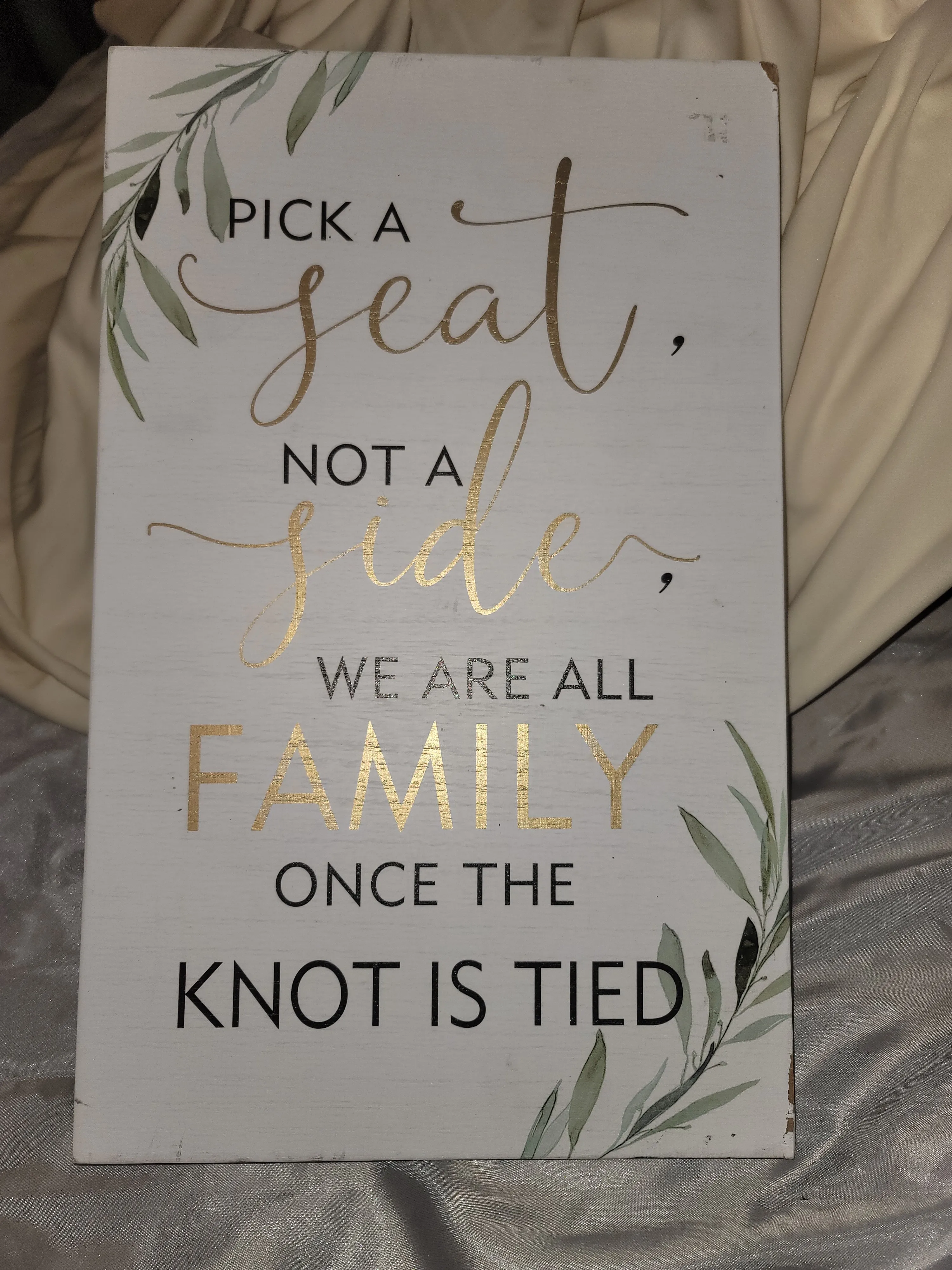 Pick a seat white sign