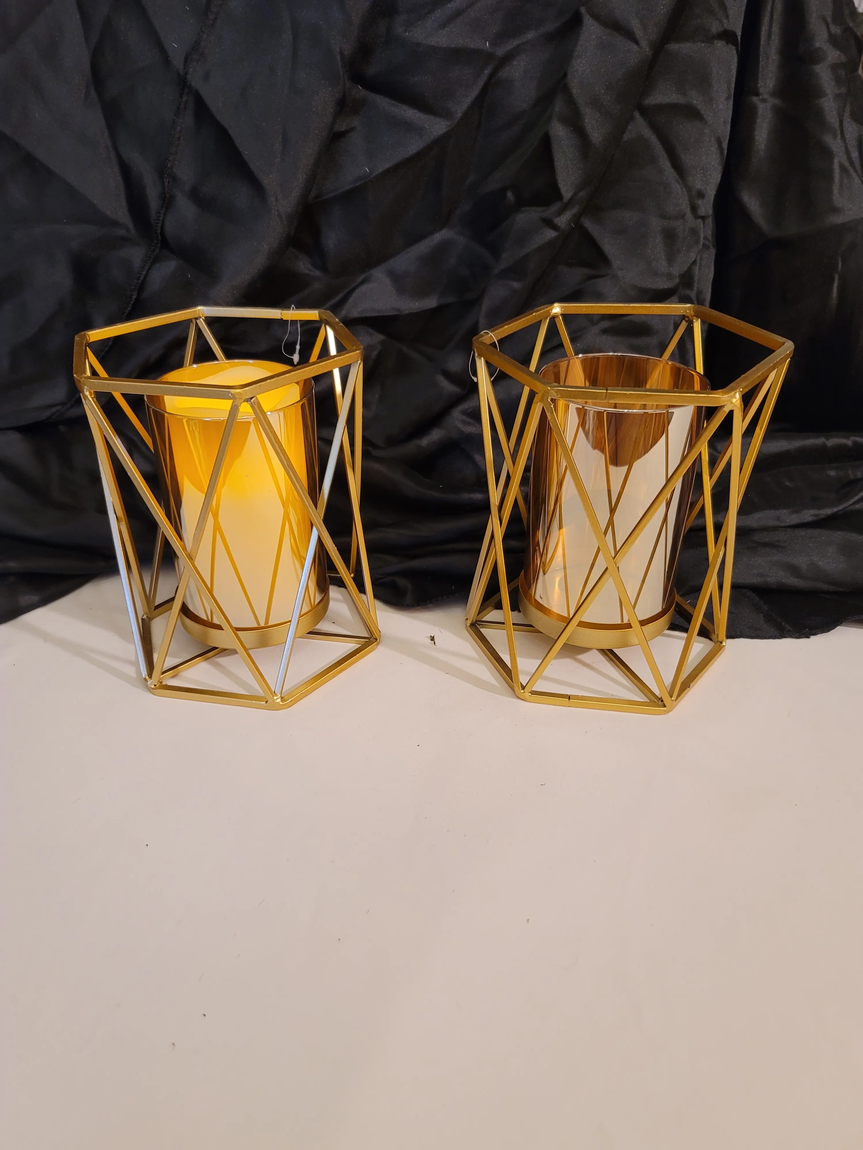 GOLD metal Hexagon Candle Holder