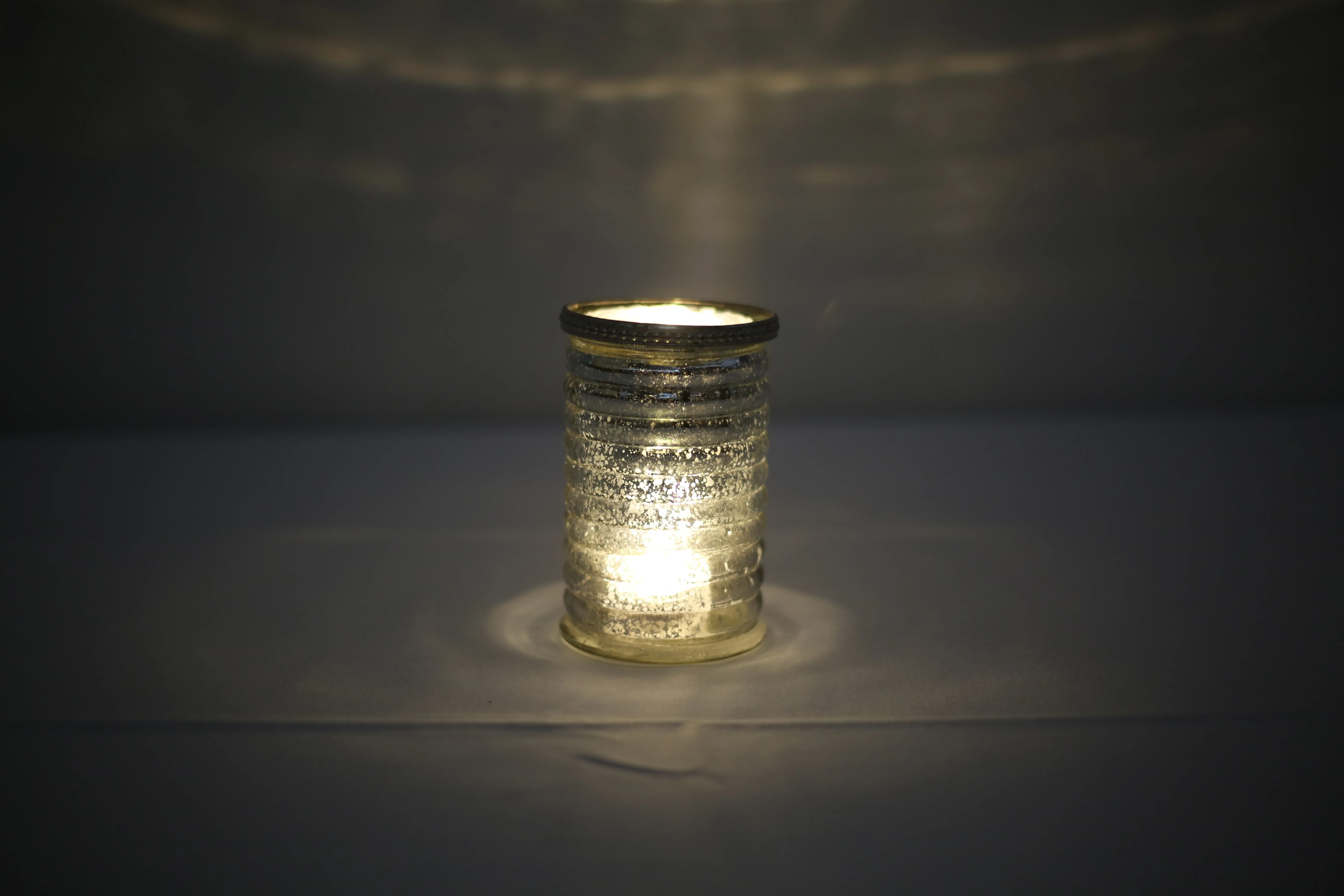 Vintage silver candle jar small with lights