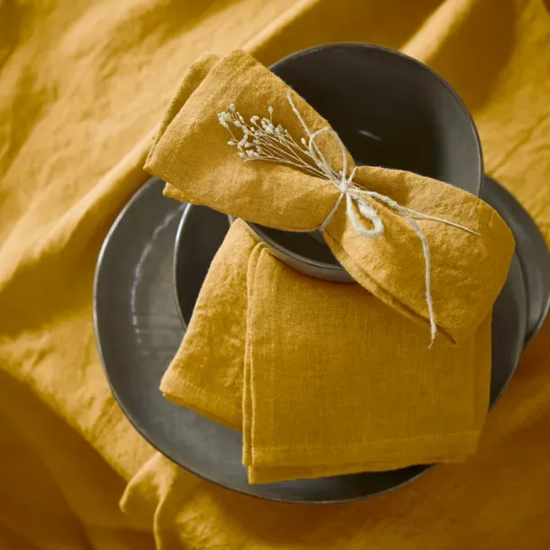 Washed linen yellow mustard