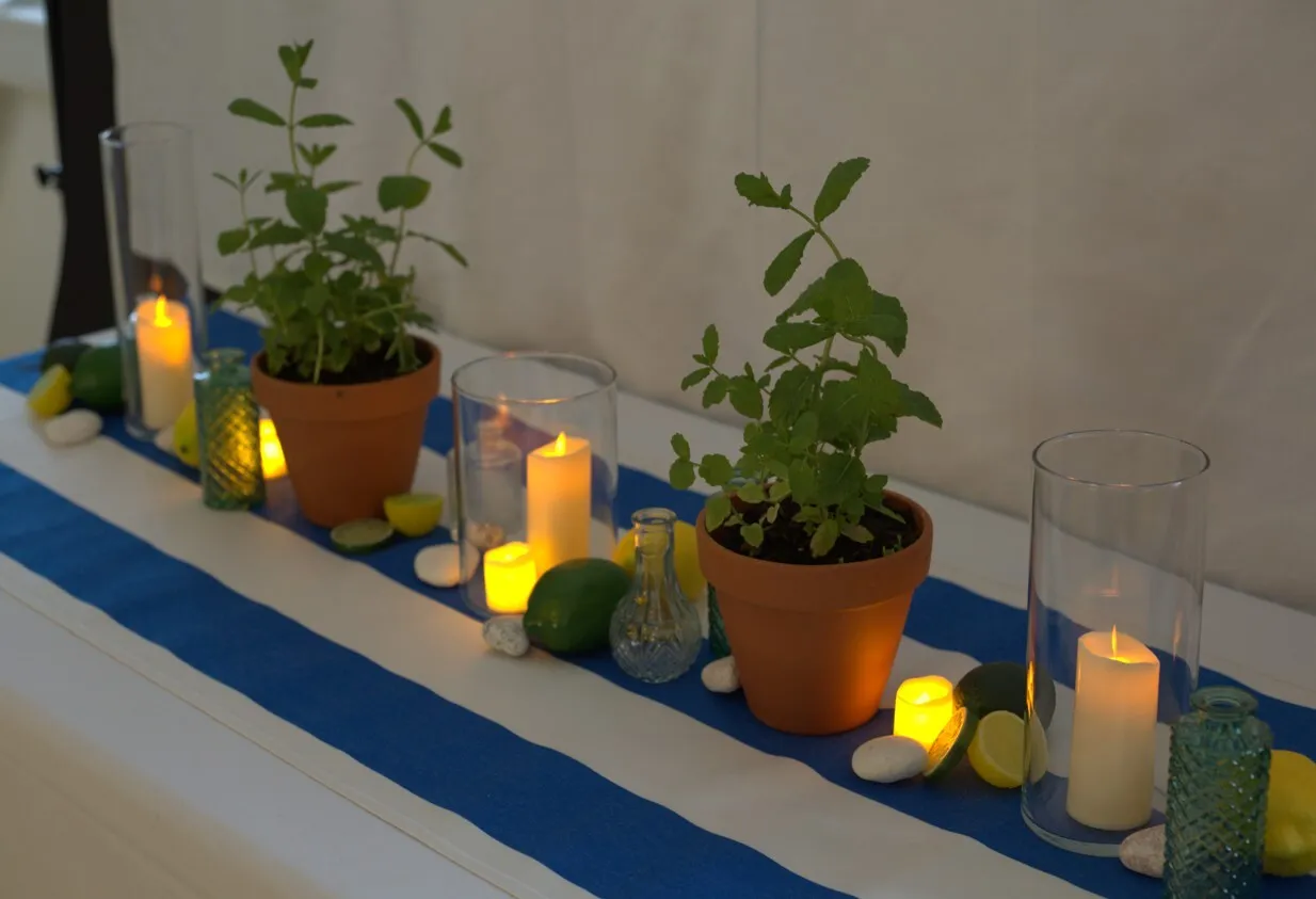 Blue and white striped table runner 2.45x0.55m