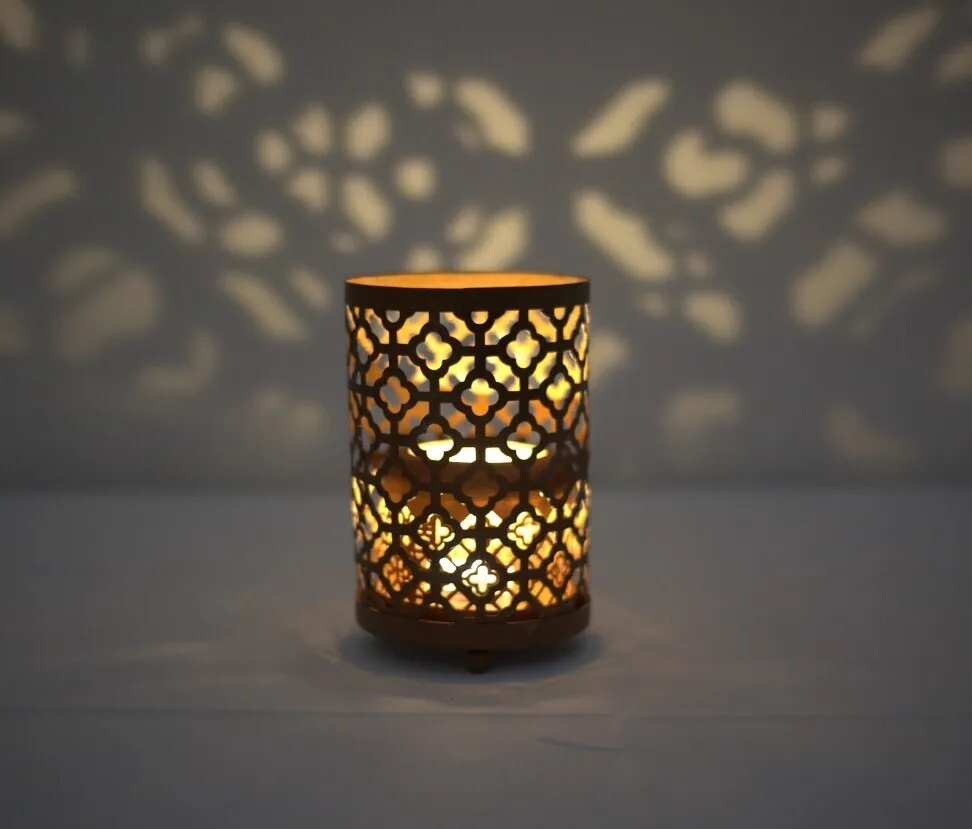 Vintage brown candle jar with lights