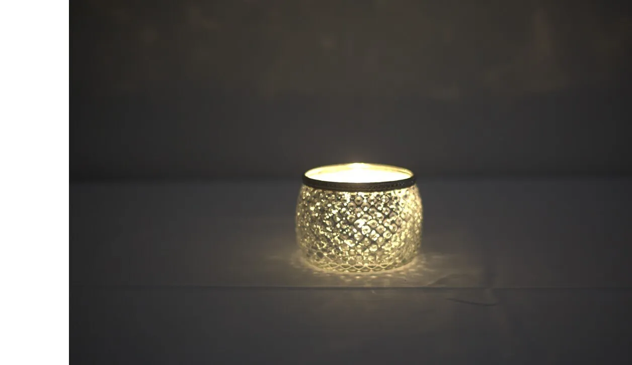 Metallic mosaic candle jar with lights