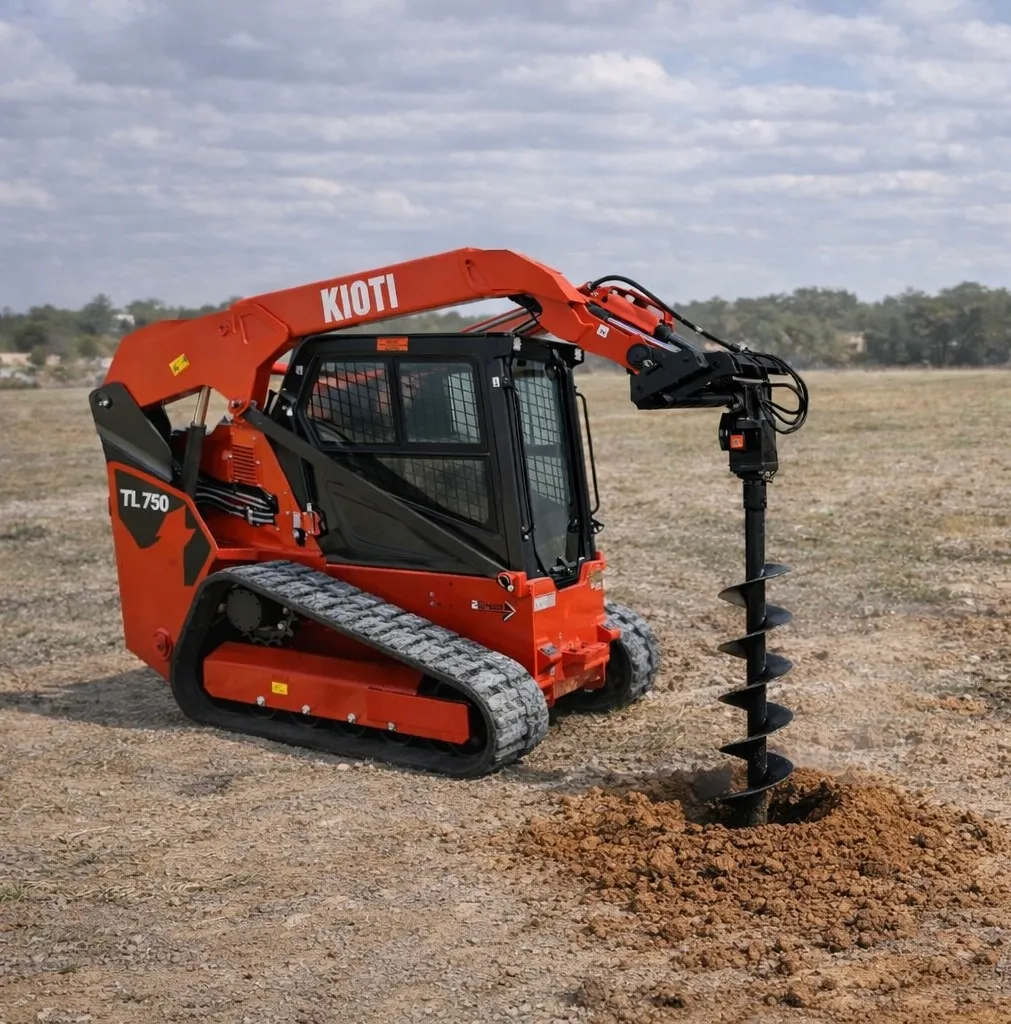 Kioti 75 HP skid steer/bobcat with auger attachment and bit
