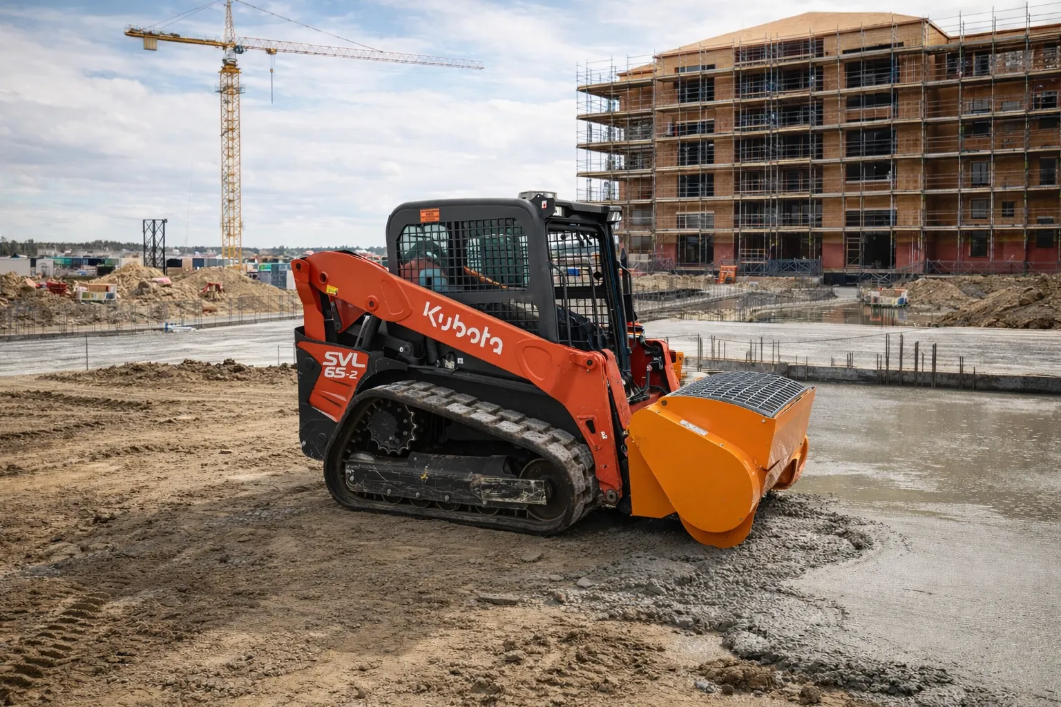Kubota 65 HP skid steer/bobcat with concrete mixer attachament