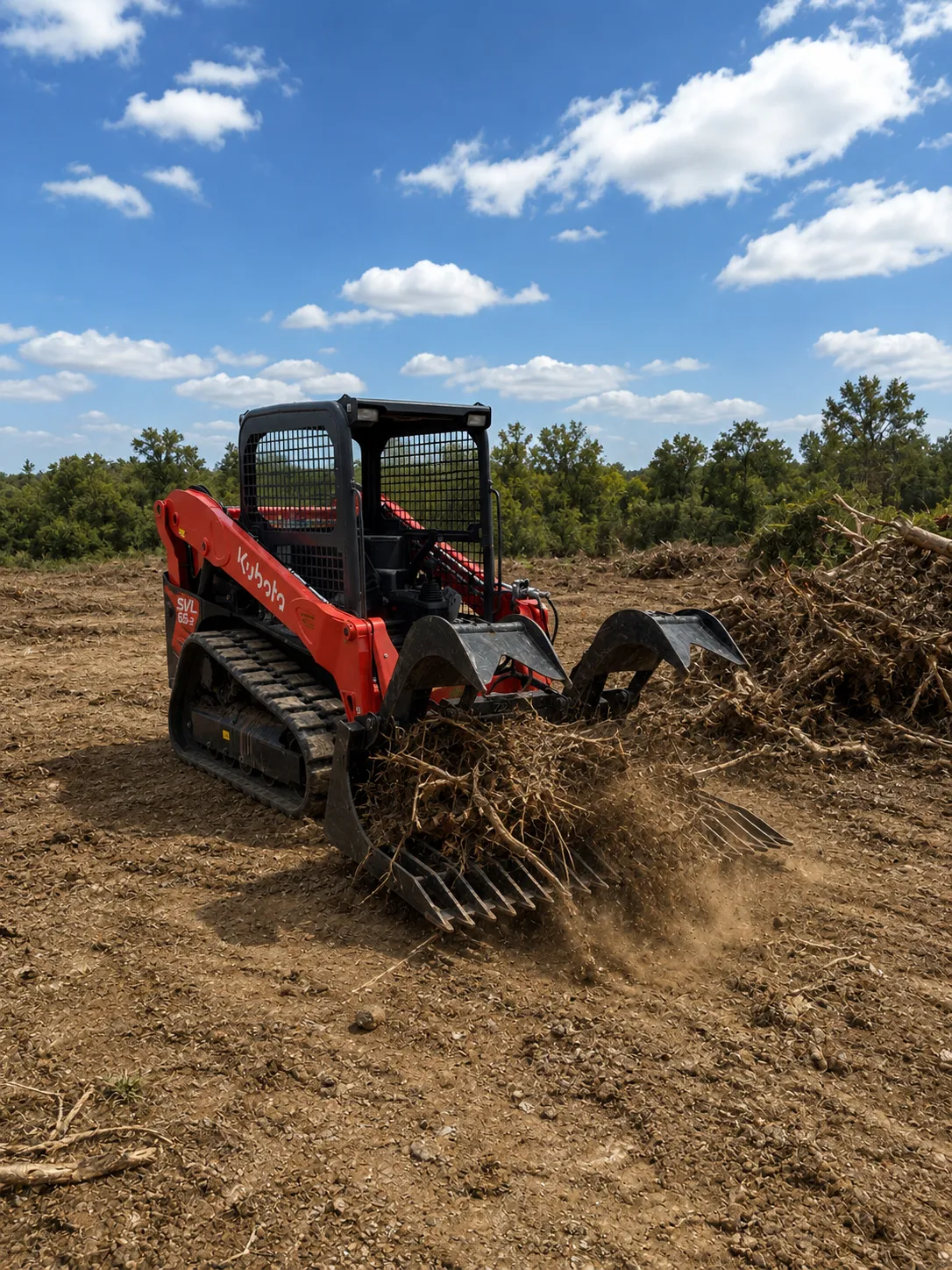 Kubota 65 HP skid steer/bobcat with grapple bucket (Open Cab)