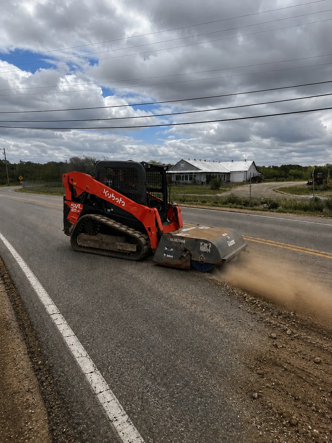  Kubota 65 HP skid steer/bobcat with 72'' sweeper bucket