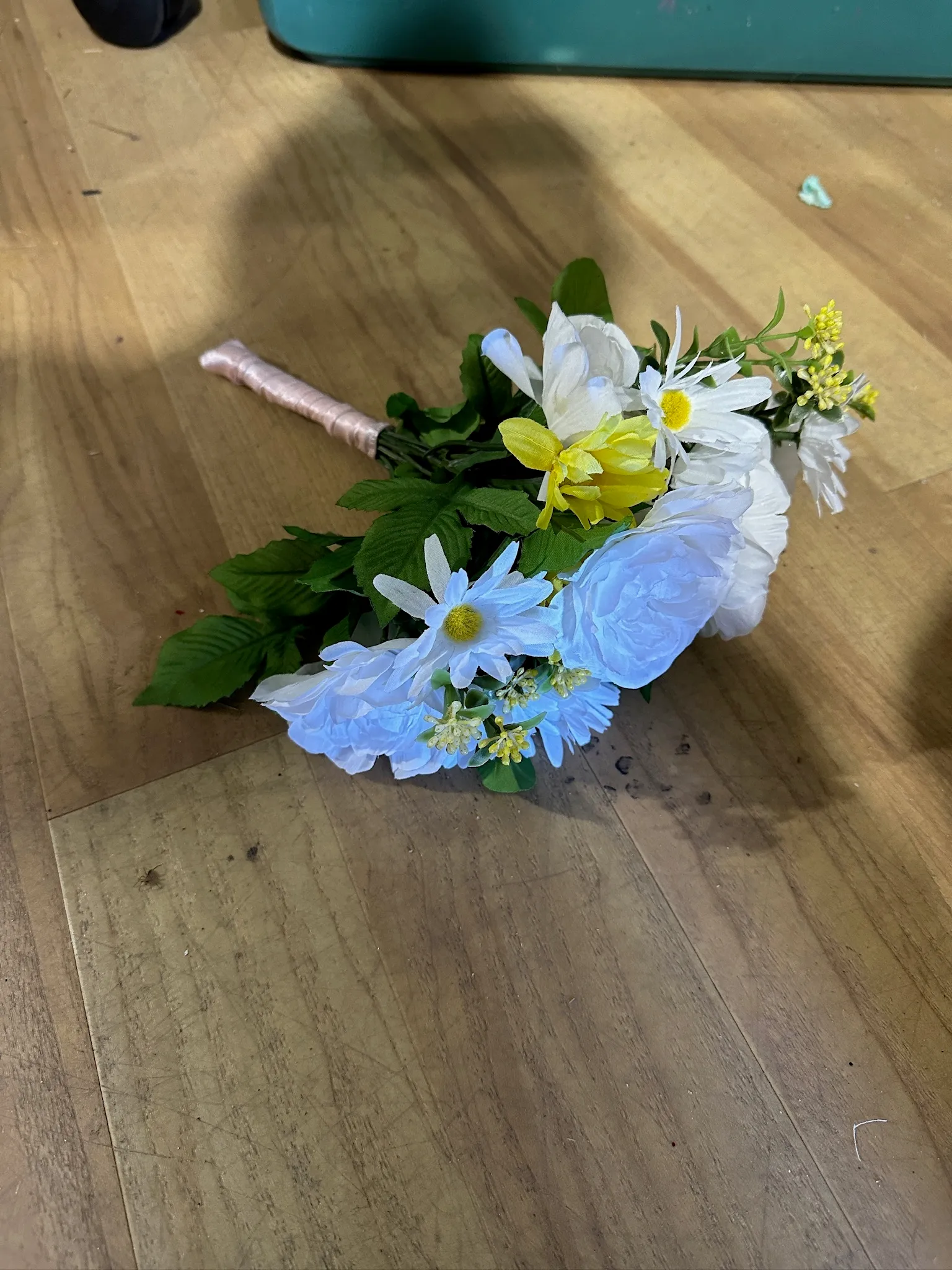 White Flower Bouquet with Pink Ribbon