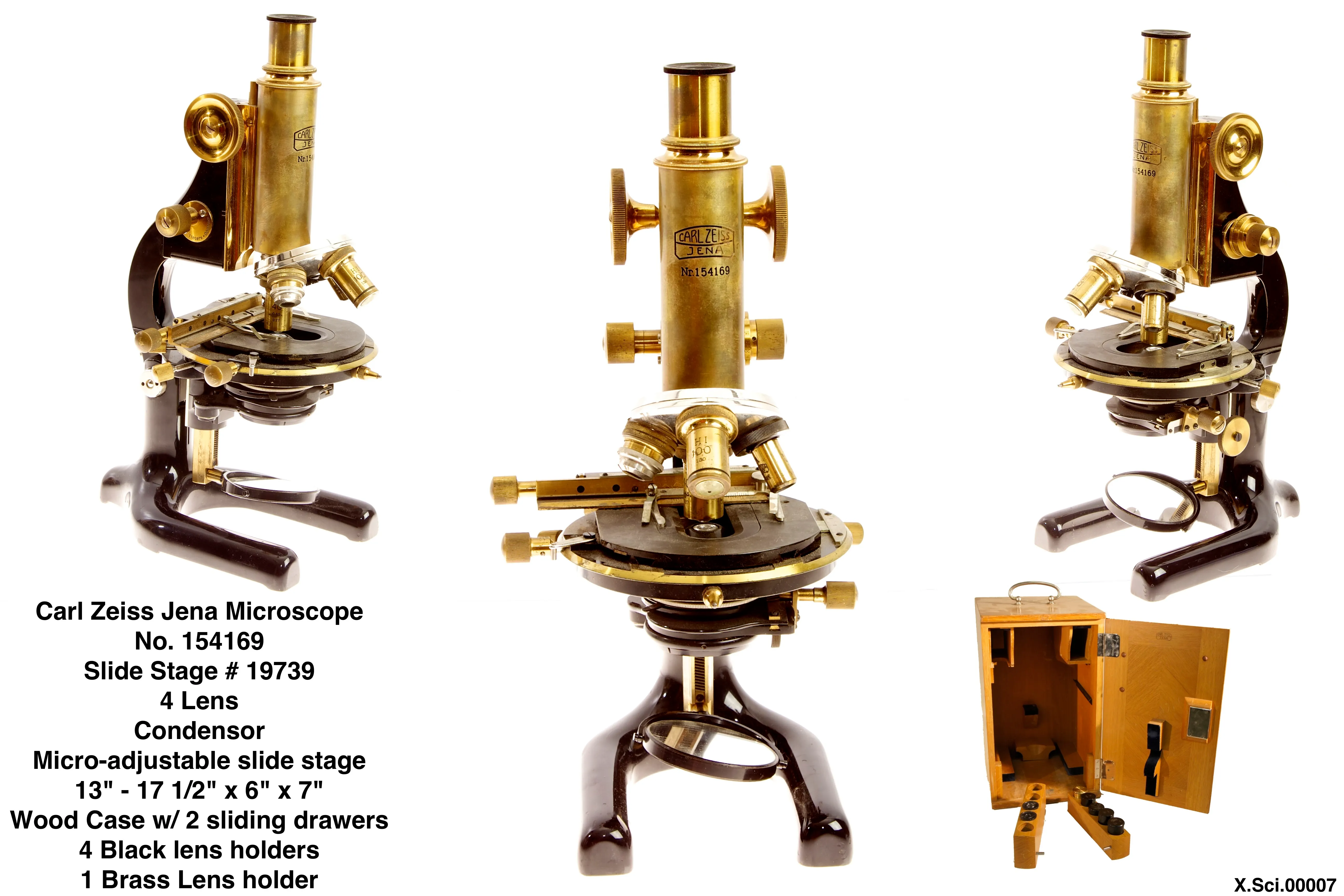 Carl Zeiss Brass 3 Lens Microscope