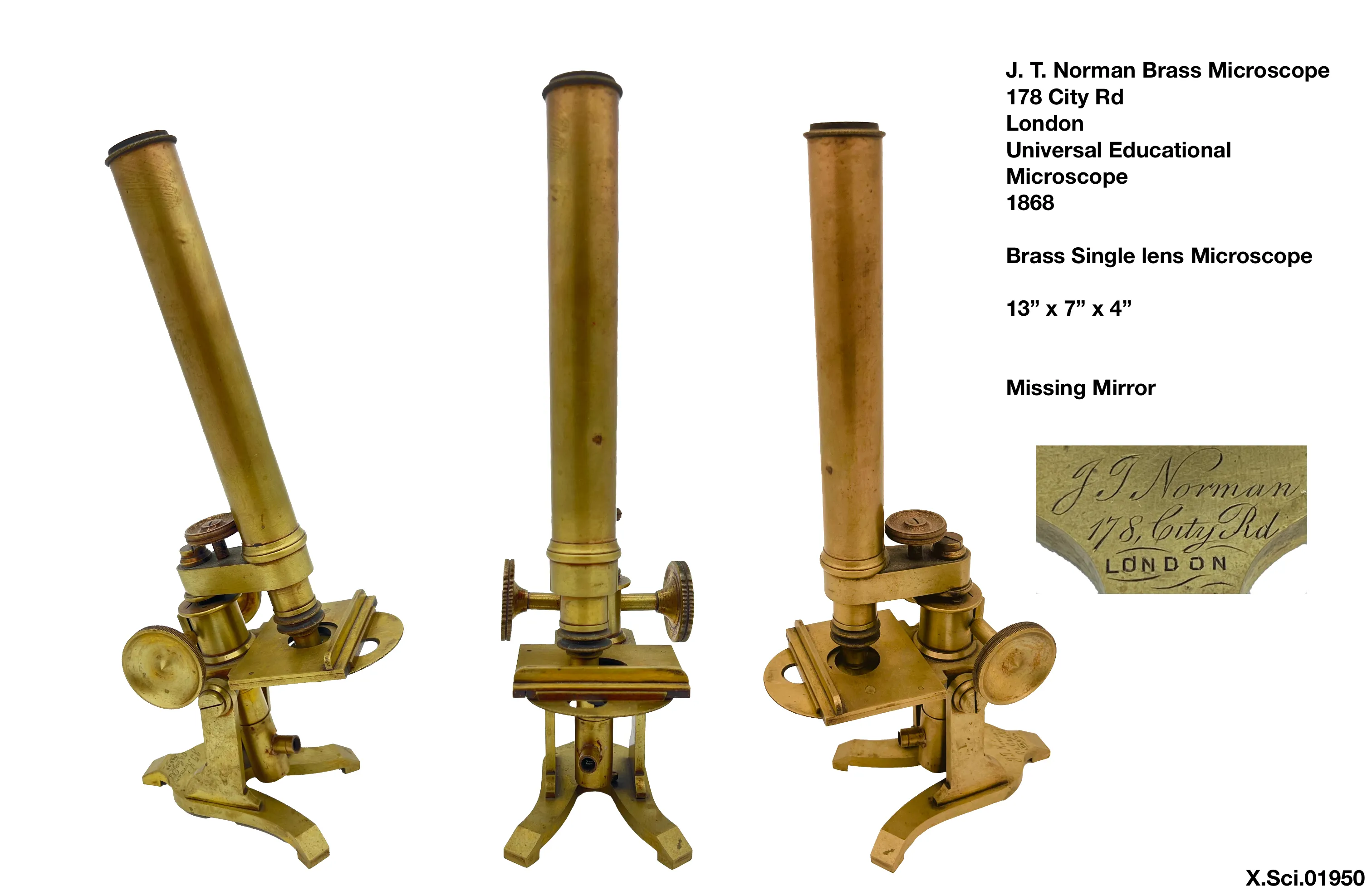 JT Norman Brass Single Lens Microscope