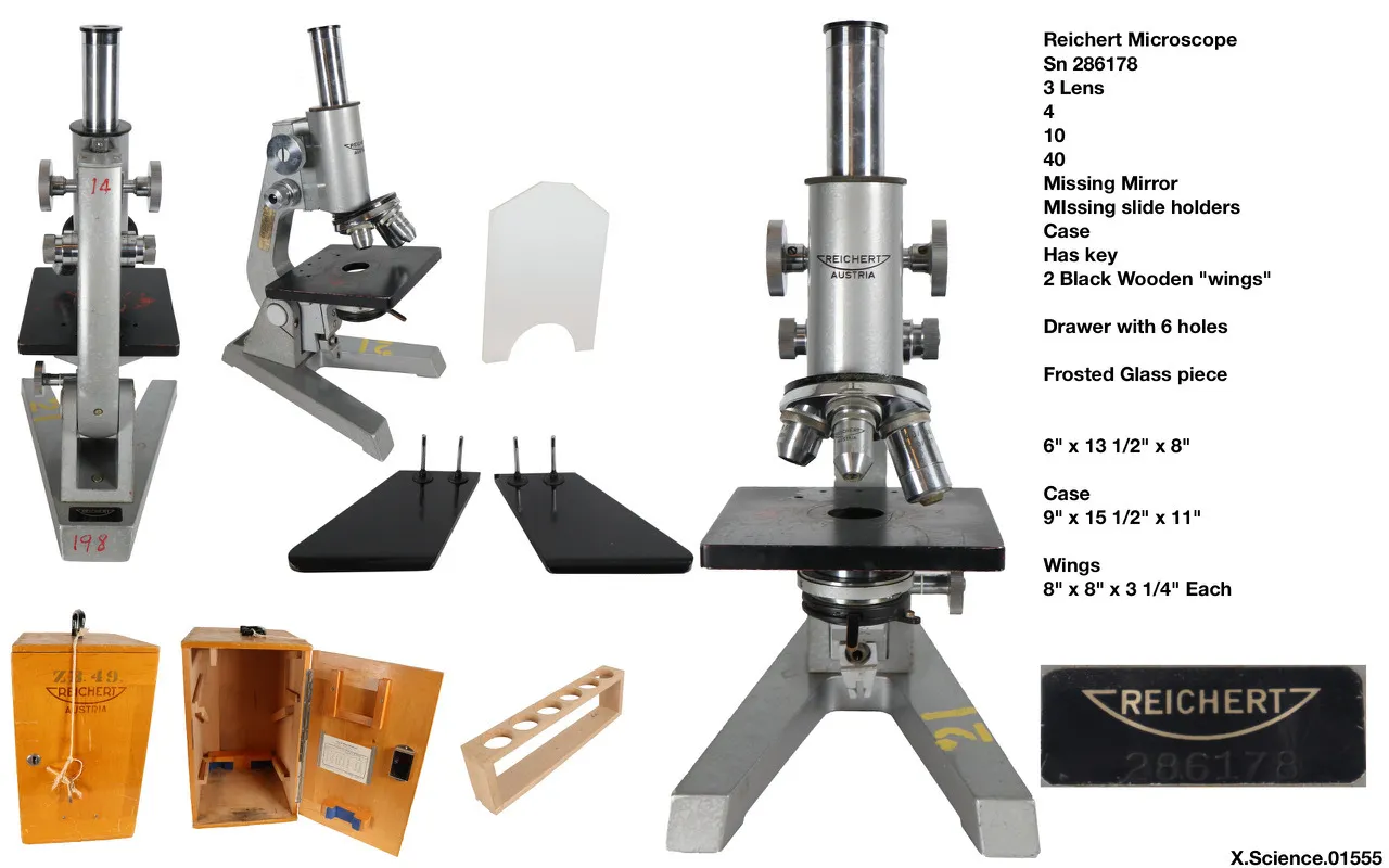 Reichhert 3 Lens Microscope 