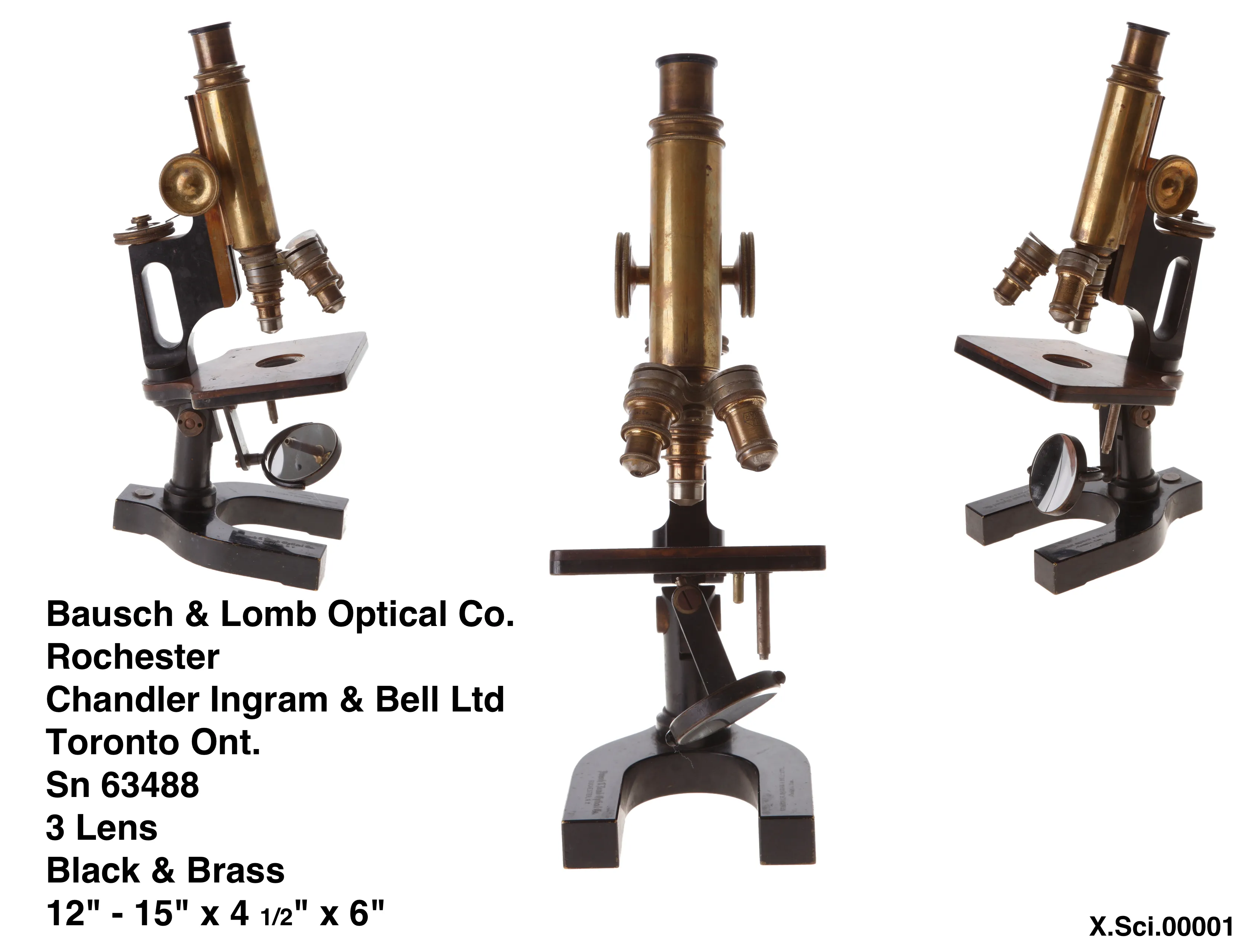 Bausch & Lomb Brass 3 Lens Microscope