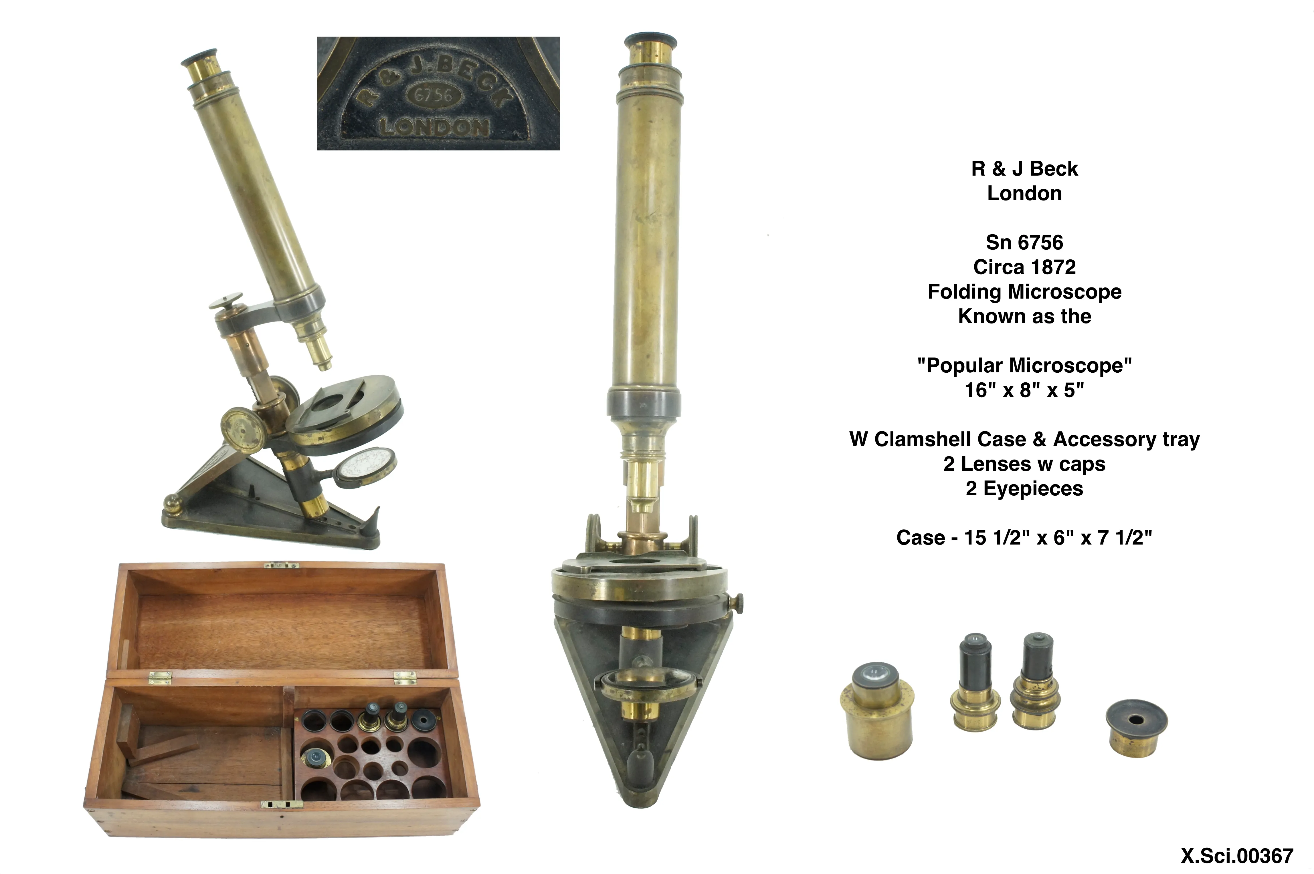 R & J Beck Brass Folding Microscope