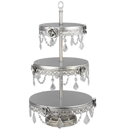 Silver Hanging Crystal Cupcake Stand - 3 Tier