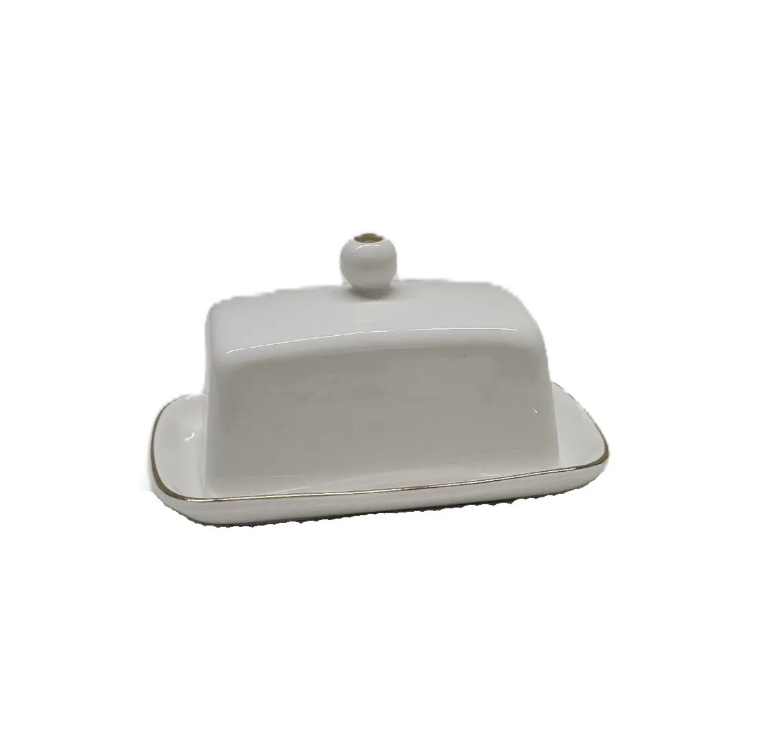 White & Gold Butter Dish