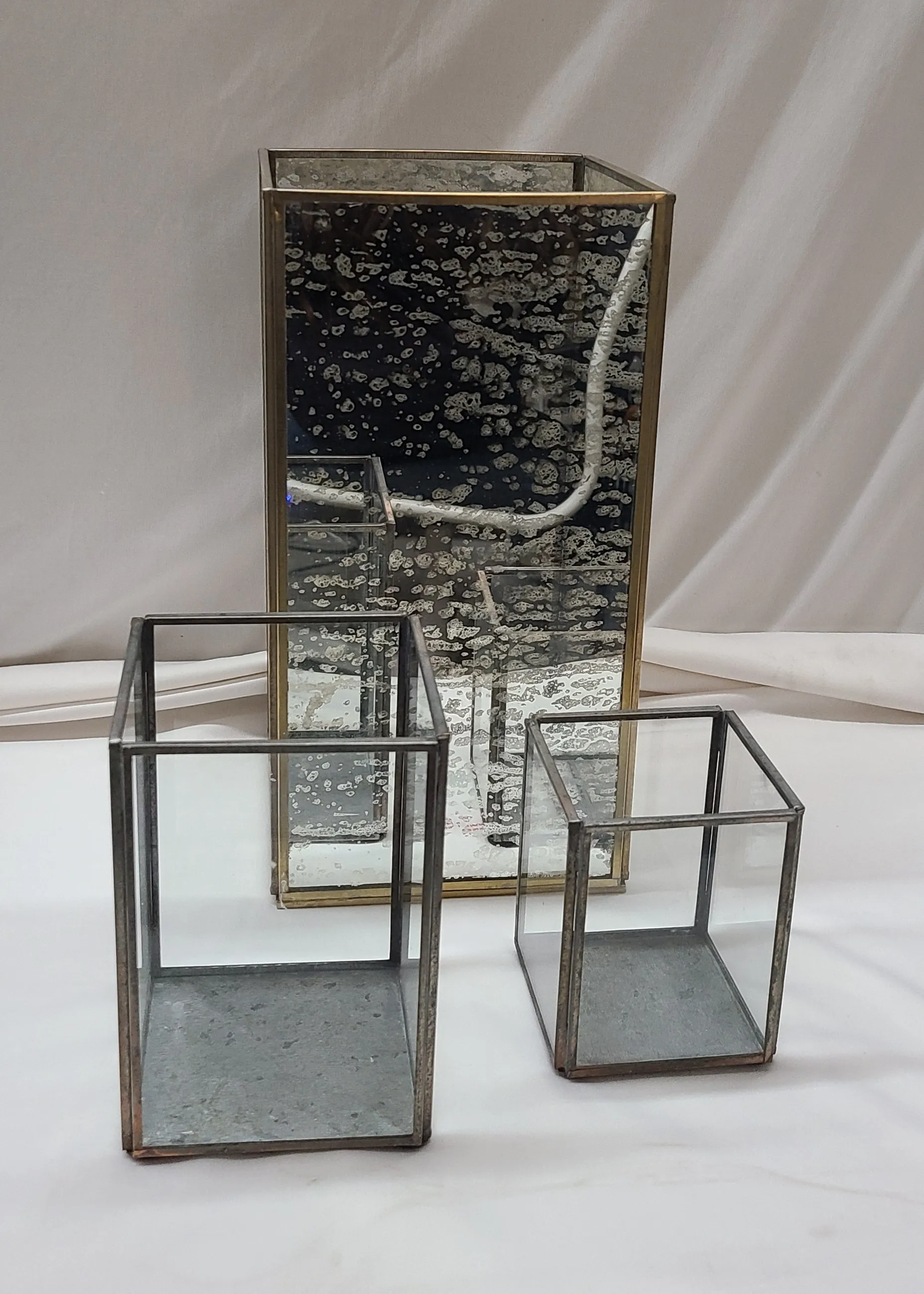 Mercury & Brass Frame Trio Square Hurricane