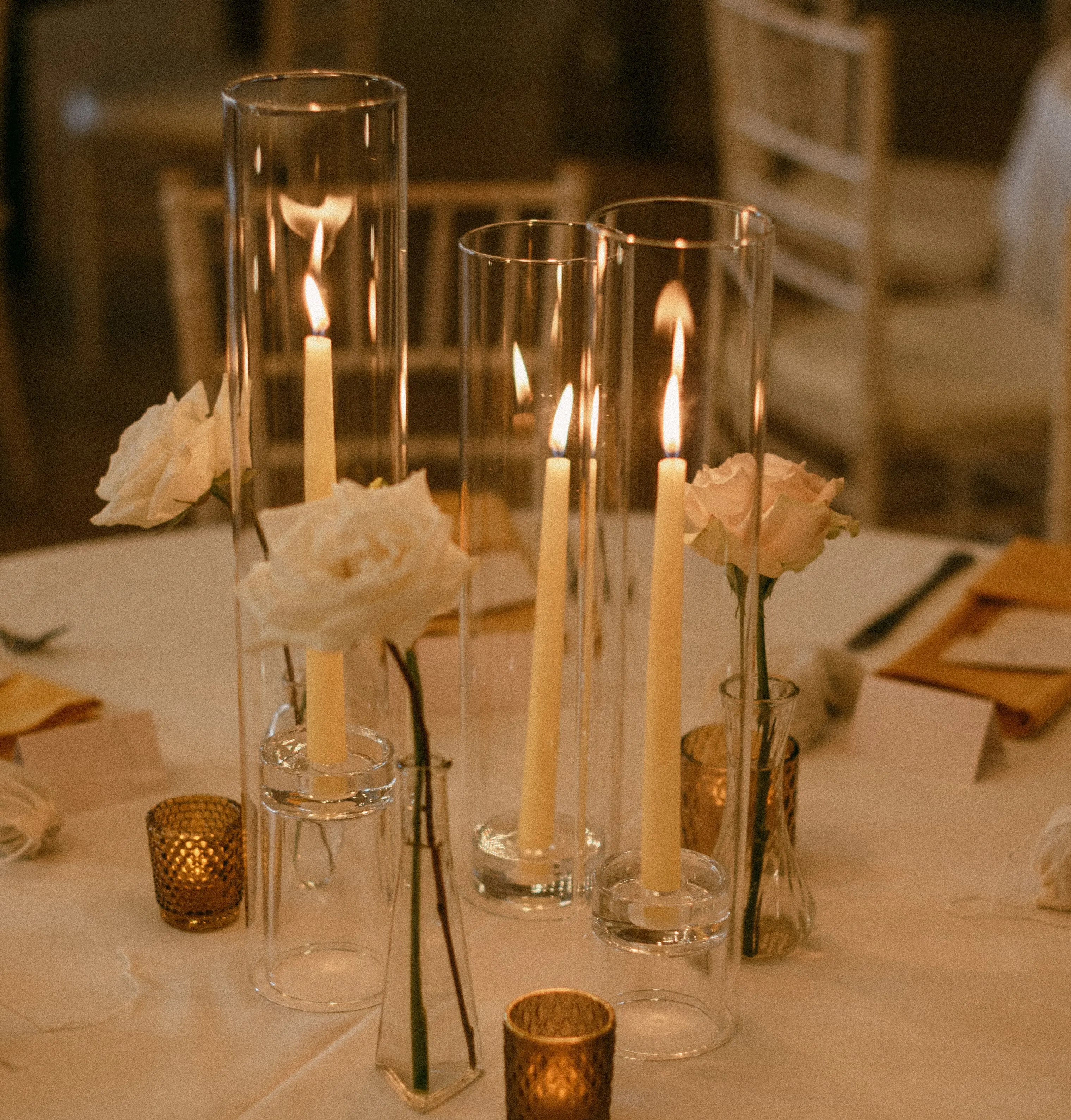 Glass (LED) Taper Holder W/ Chimney Trio Bundle 