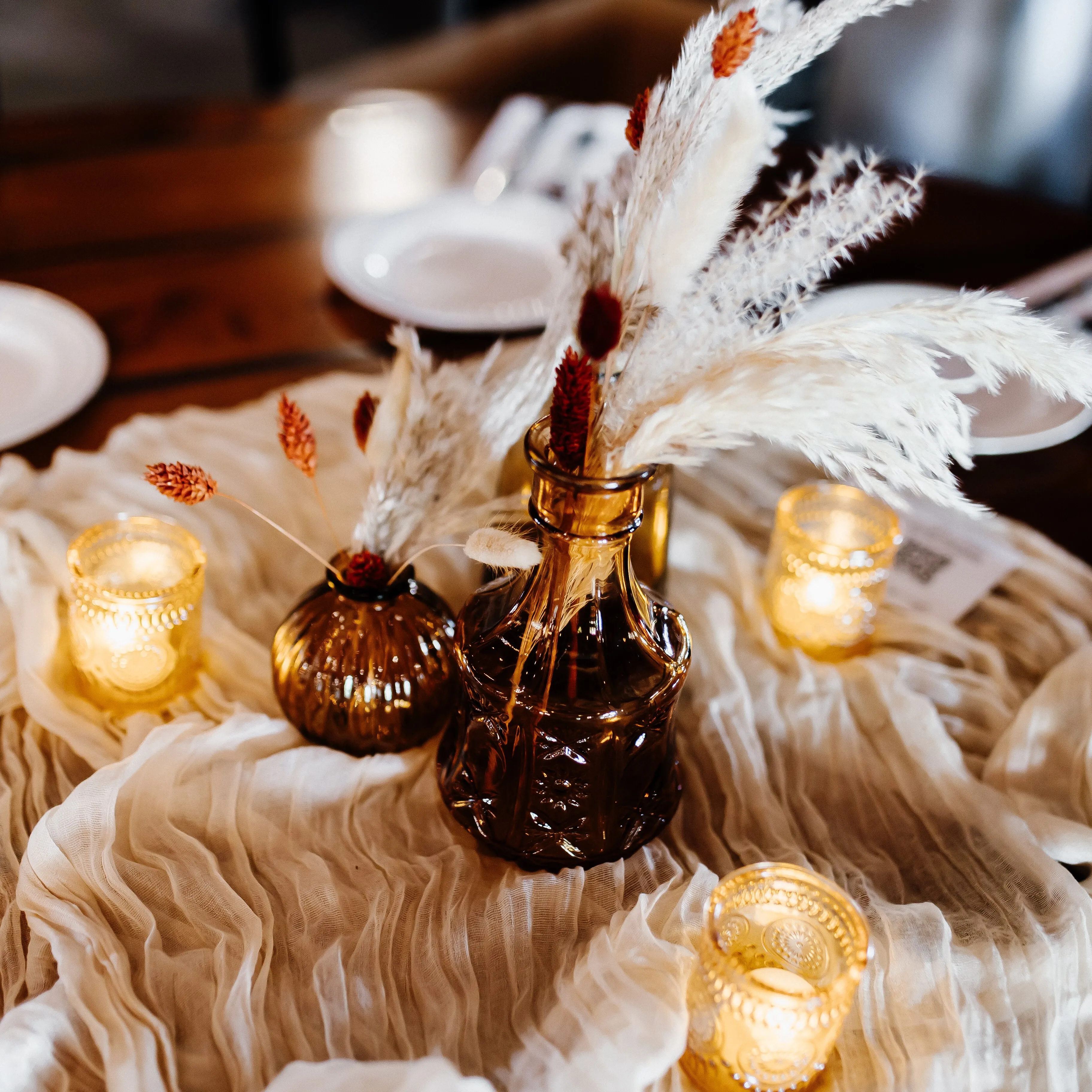 Short Vintage Style Amber Bud Vases