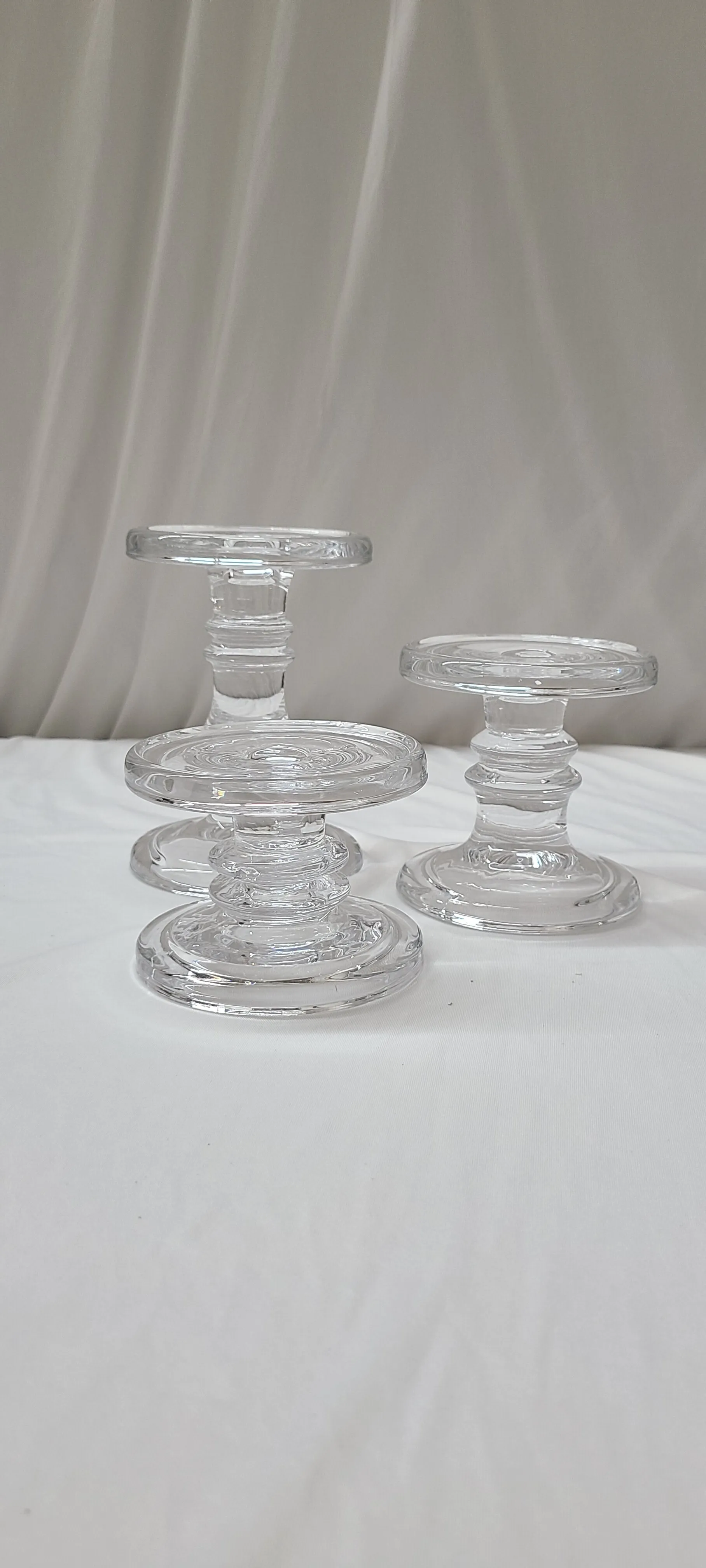 Heavy Glass Candlestick/ Pillar Holder Trios