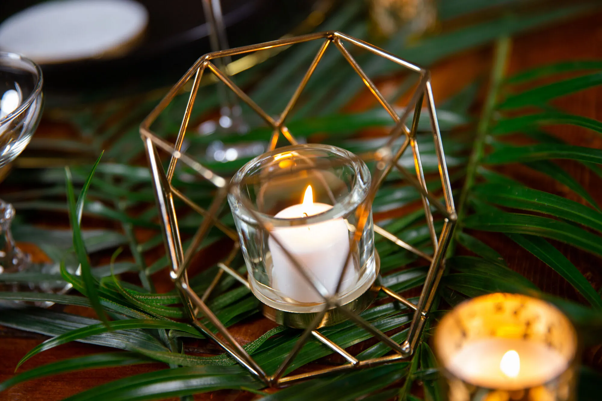 Gold & Glass Geometric Tealight Holder