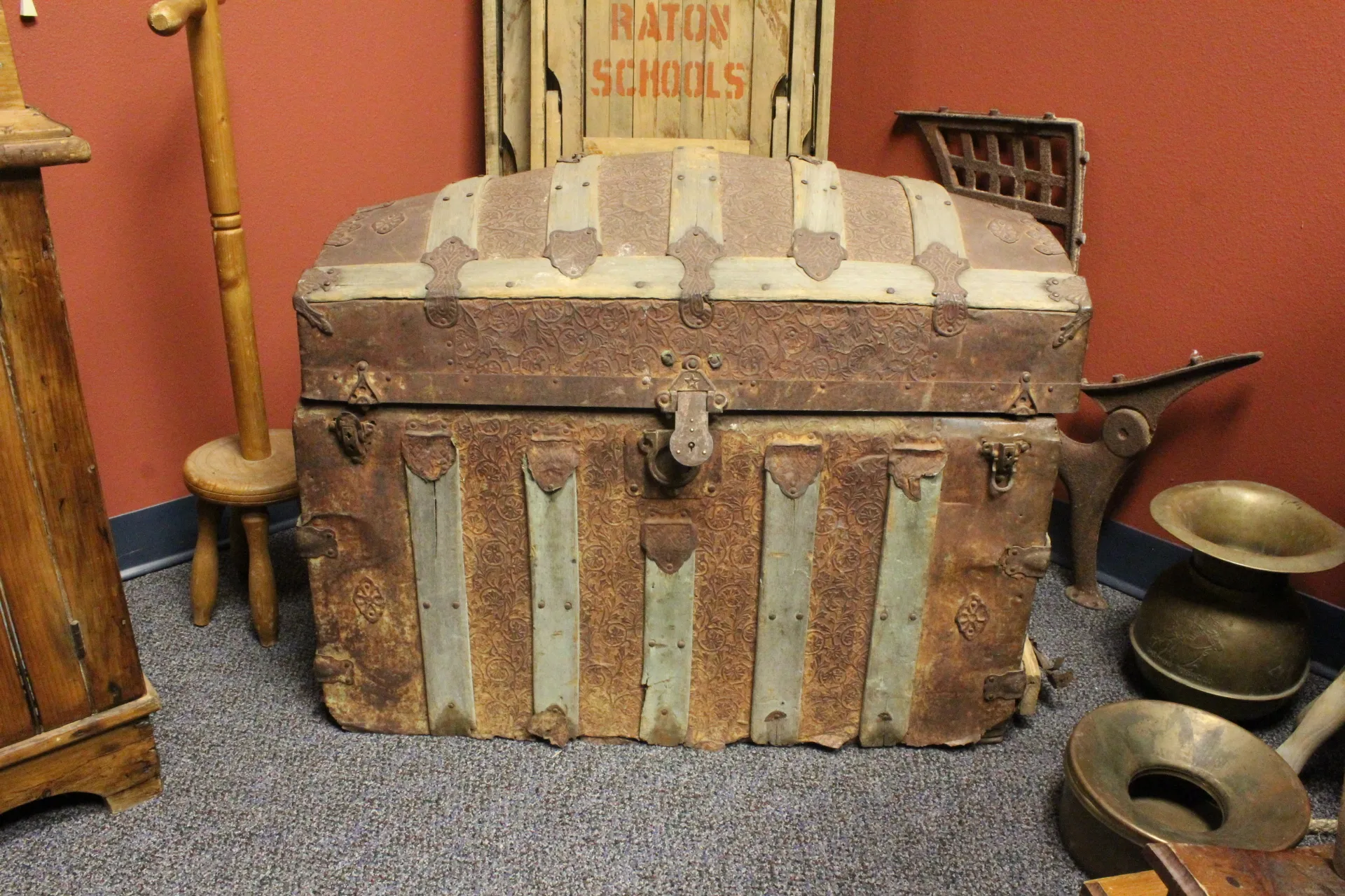 Chest Rusted Metal Wooden Sides
