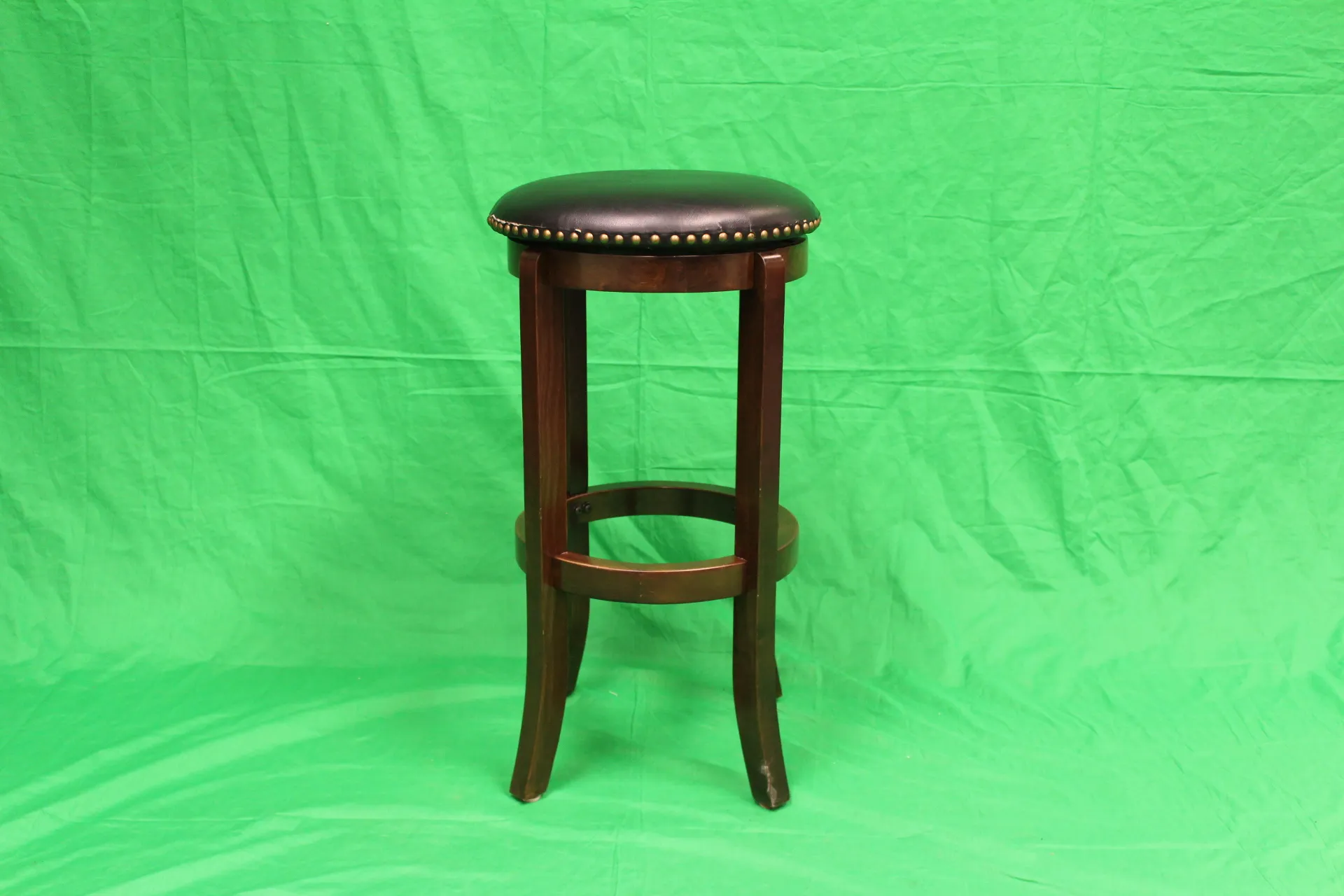 Stool Dark Wood Leather Seat