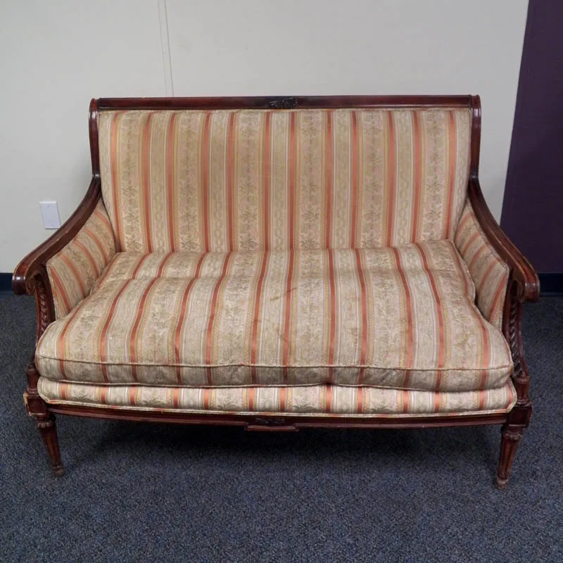 Couch Orange Stripe Wooden Frame