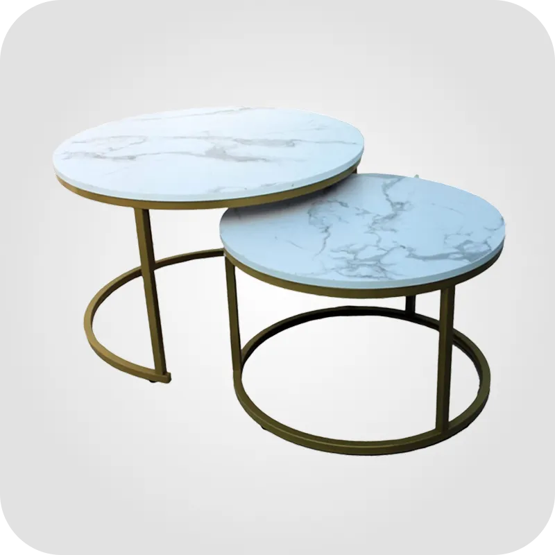 Round gold coffee table marble set of 2