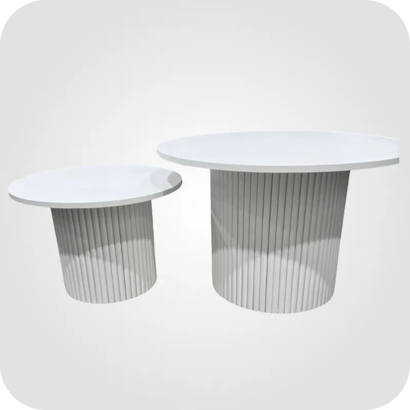 White wooden coffee tables with lines