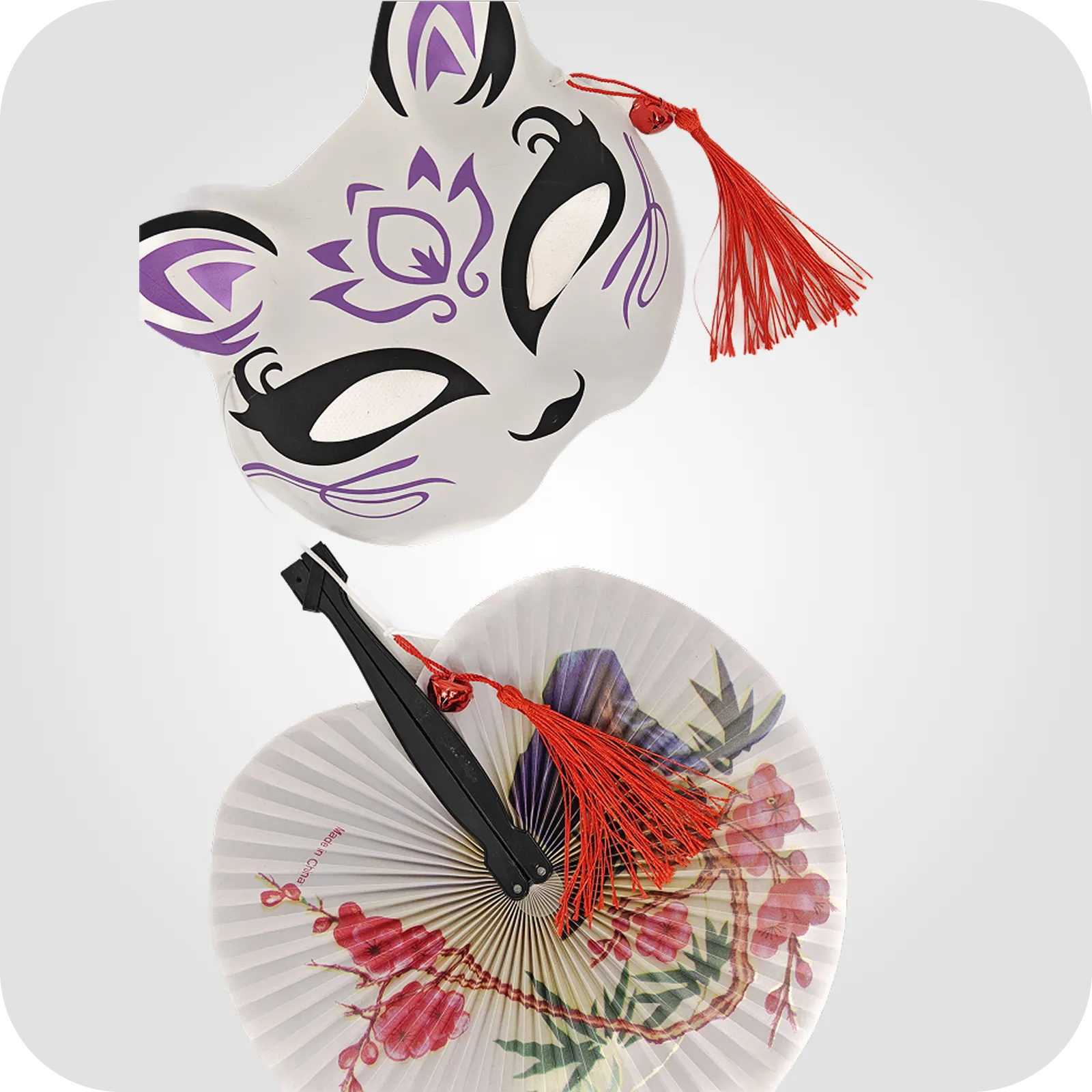 Spirit Mask &amp, Floral Folding Fan Set