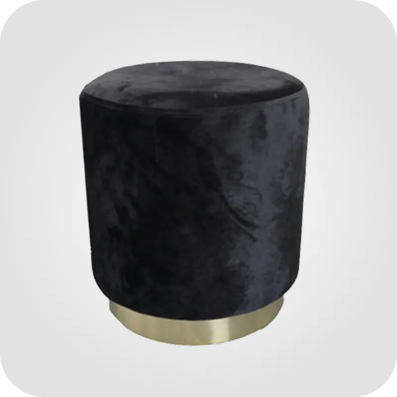Black velvet pouf with gold detail