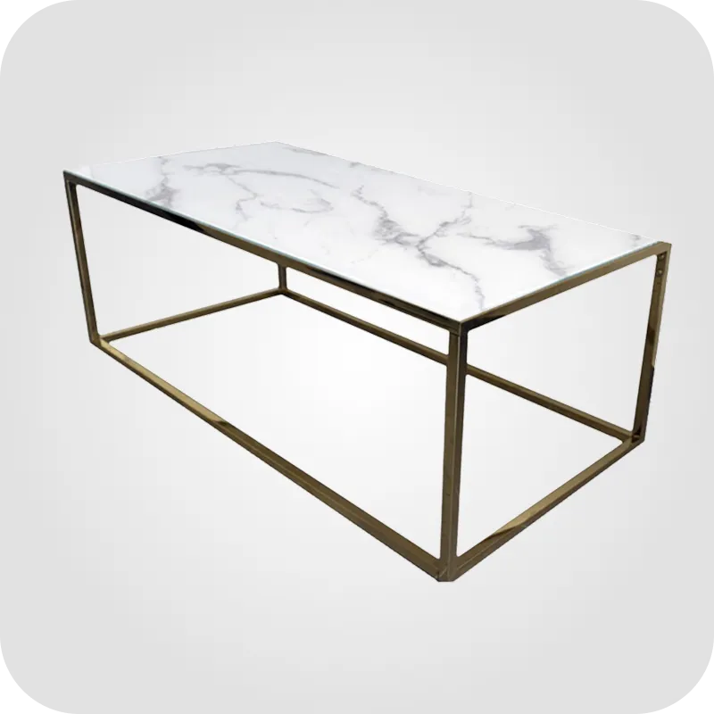 Gold rectangle coffee table with marble
