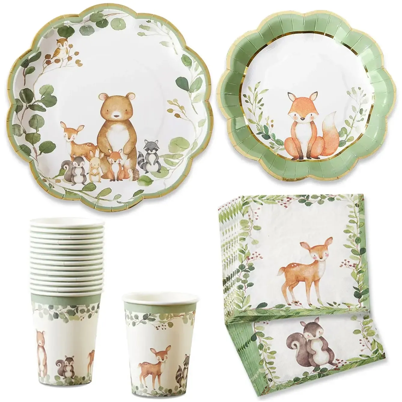 Woodland Baby 78 Piece Party Tableware Set - (16 Guests)