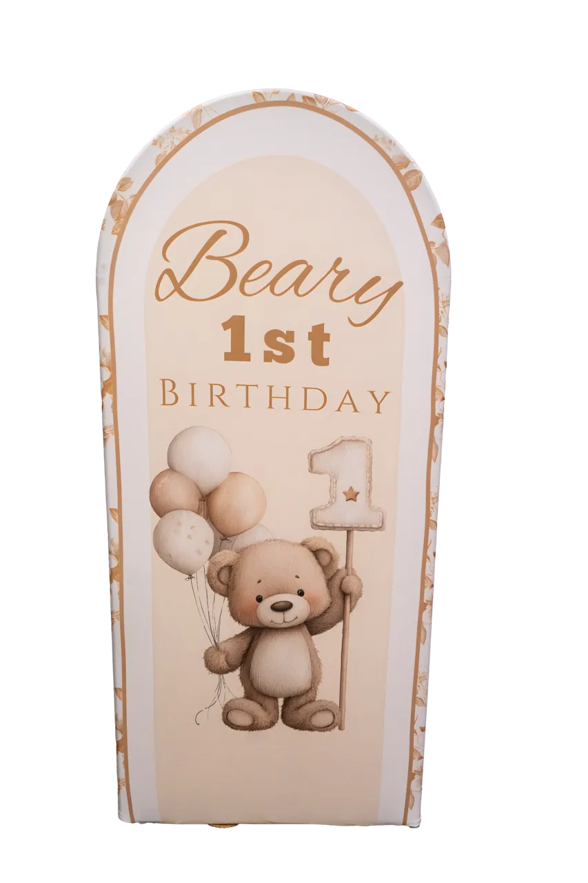 Golden Light Brown Beary 1st Birthday 6ft Arch Cover