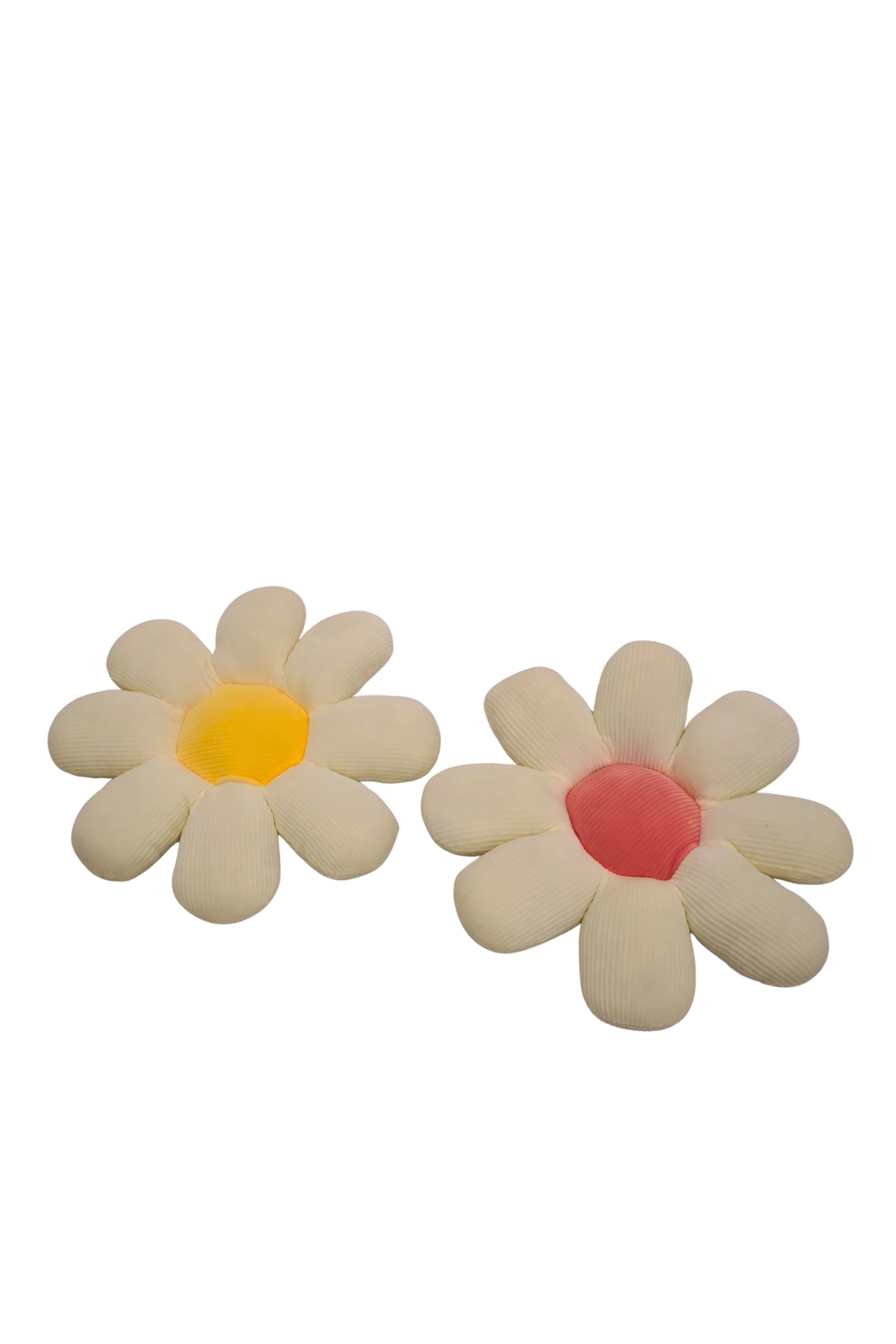 White Daisy Pillow with reversible yellow or pink center 15"