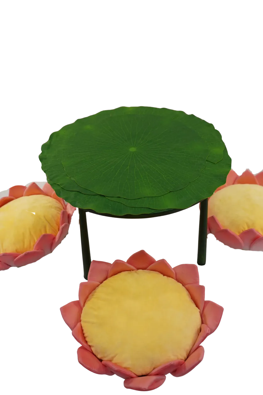 Lotus leaf table and lotus flower cushion chairs