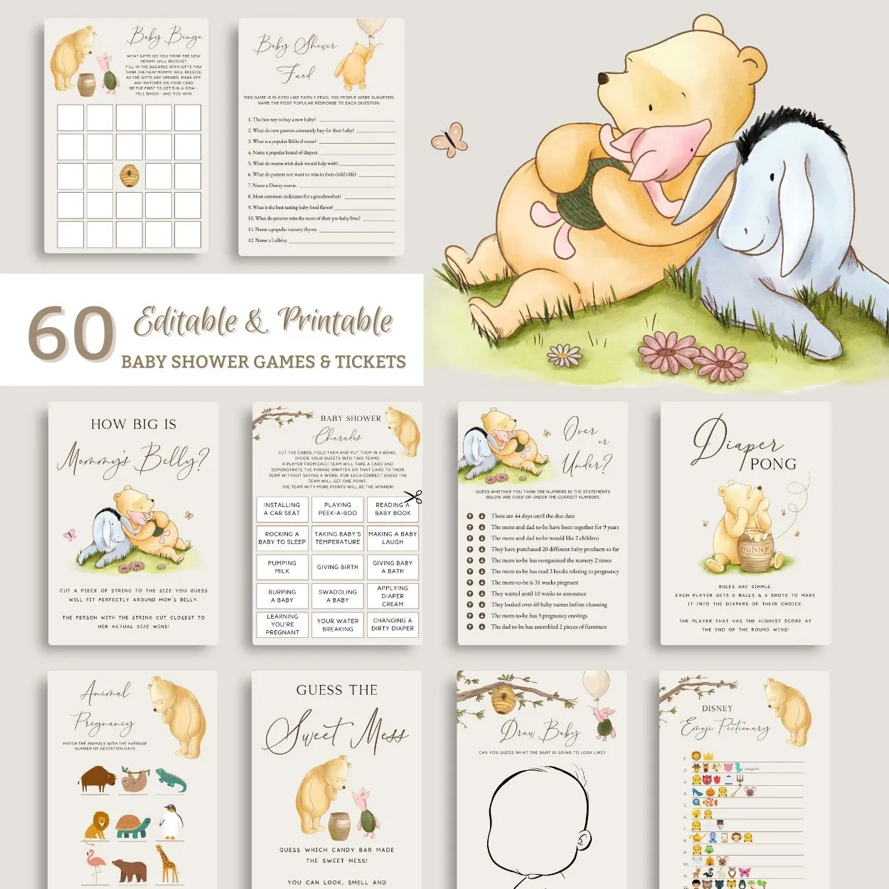 Baby Shower Game Bundle winnie the pooh