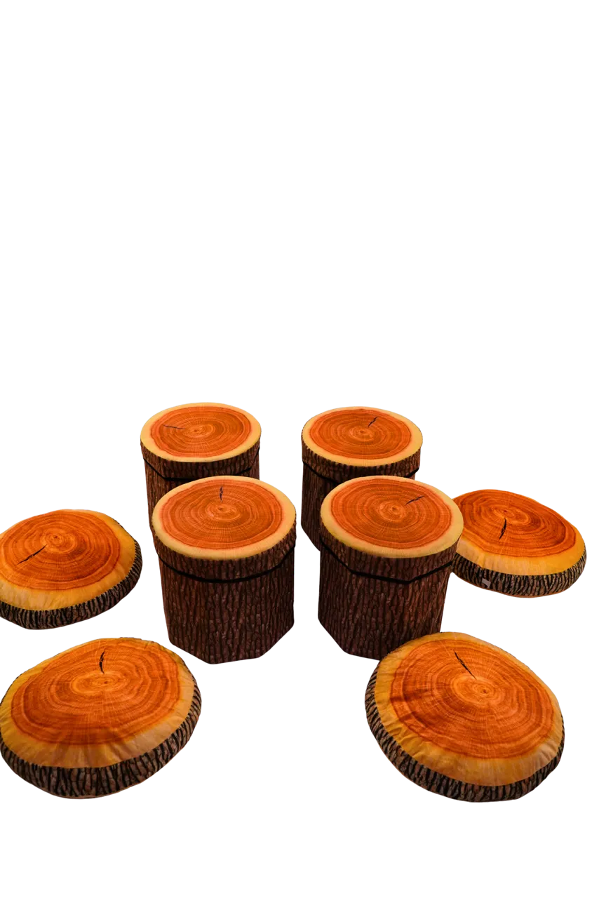 Wood tables and cushions (set)